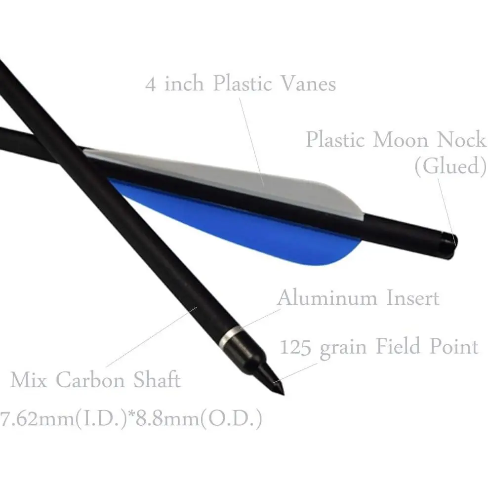 16 18 20 22 inch Carbon Crossbow Bolts Arrows with 4-Inch Vanes Replaceable Points for Hunting Archery