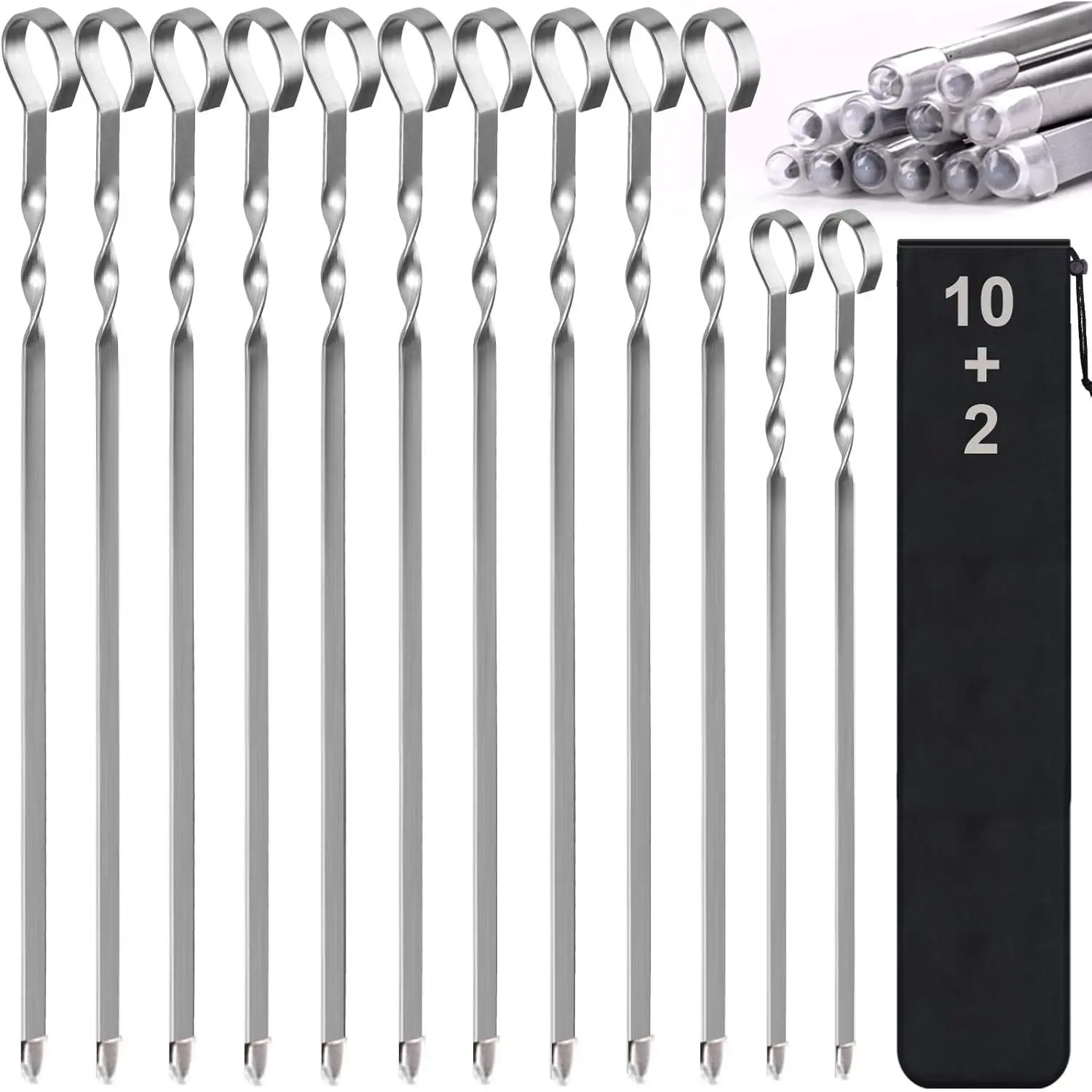 Skewers - 17" Kabob Skewers for Grilling, Metal Sticks for Kabobs Stainless Steel Flat Long Shish Kebab Reusable Grill BBQ Barbecue Sticks for Meat Chicken Vegetable, 12 Pack Bonus 14 Inch