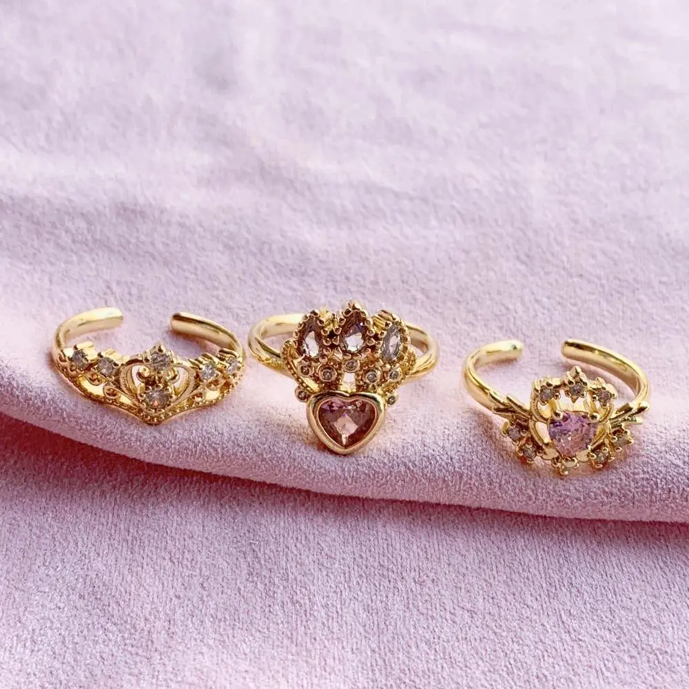 Rapunzel Crown Ring Woman Fashion Wedding Party Jewelry Accessorie Gold Plated Adjustable Crown Heart Princess Ring Gift For Her