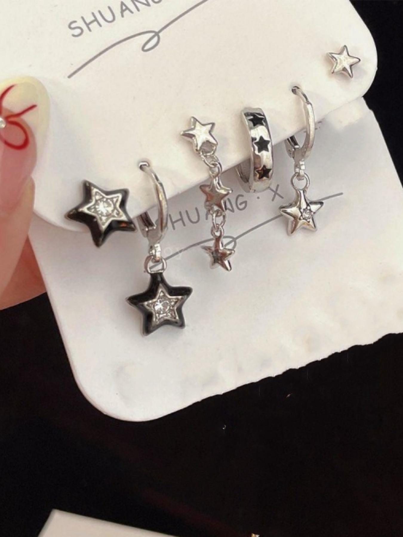 Star Design Earrings Set, Statement Earrings, Dangle Earrings Set, Fashionable Jewelry for Women & Girls, Trendy All-match & Exquisite Jewelry for Birthday Gift