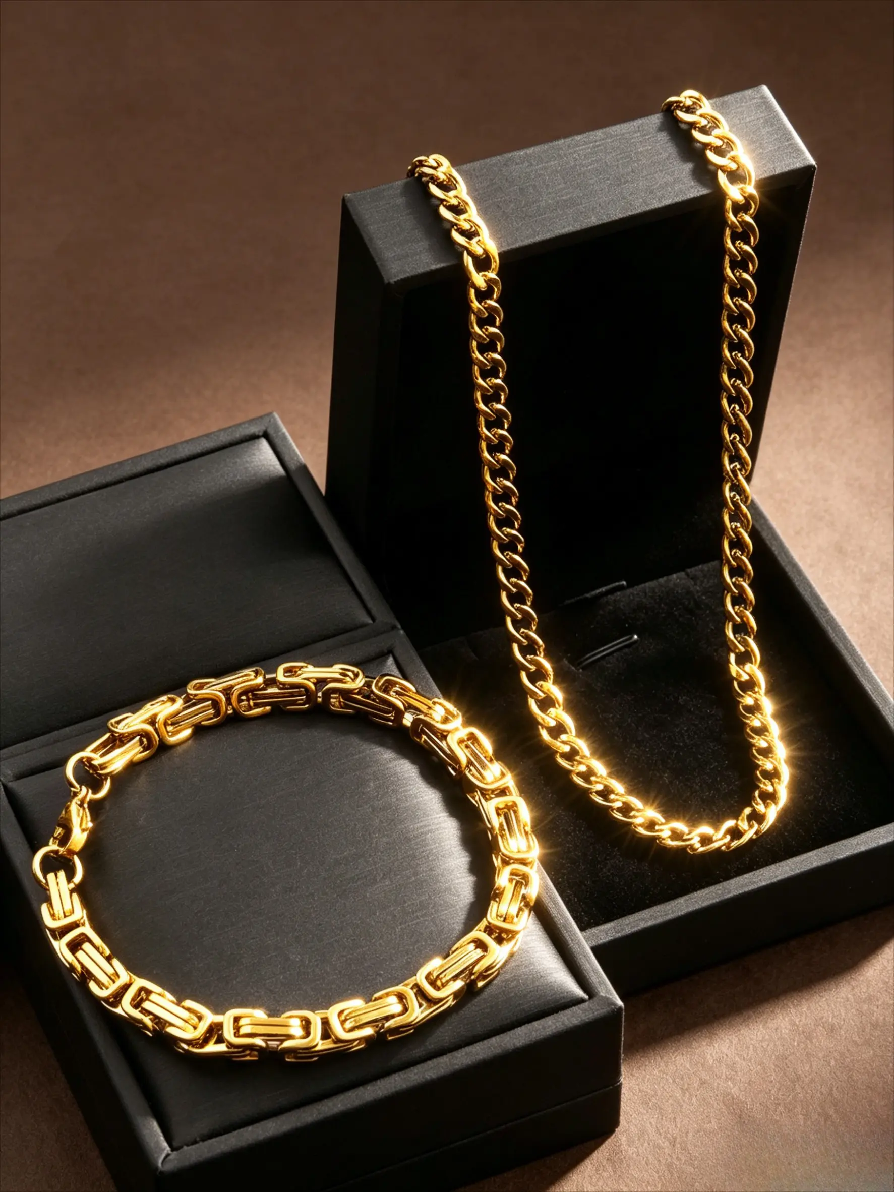Single Color Rectangular Interlocking Link Bracelet Necklace 2Pcs Jewelry Set Plain Polished Stainless Steel Unisex Hip Hop Stack Ornament Minimalist Street Wrist Neck Accessory For Daily Travel Club Party Birthday Anniversary Holiday Gift For Men Women