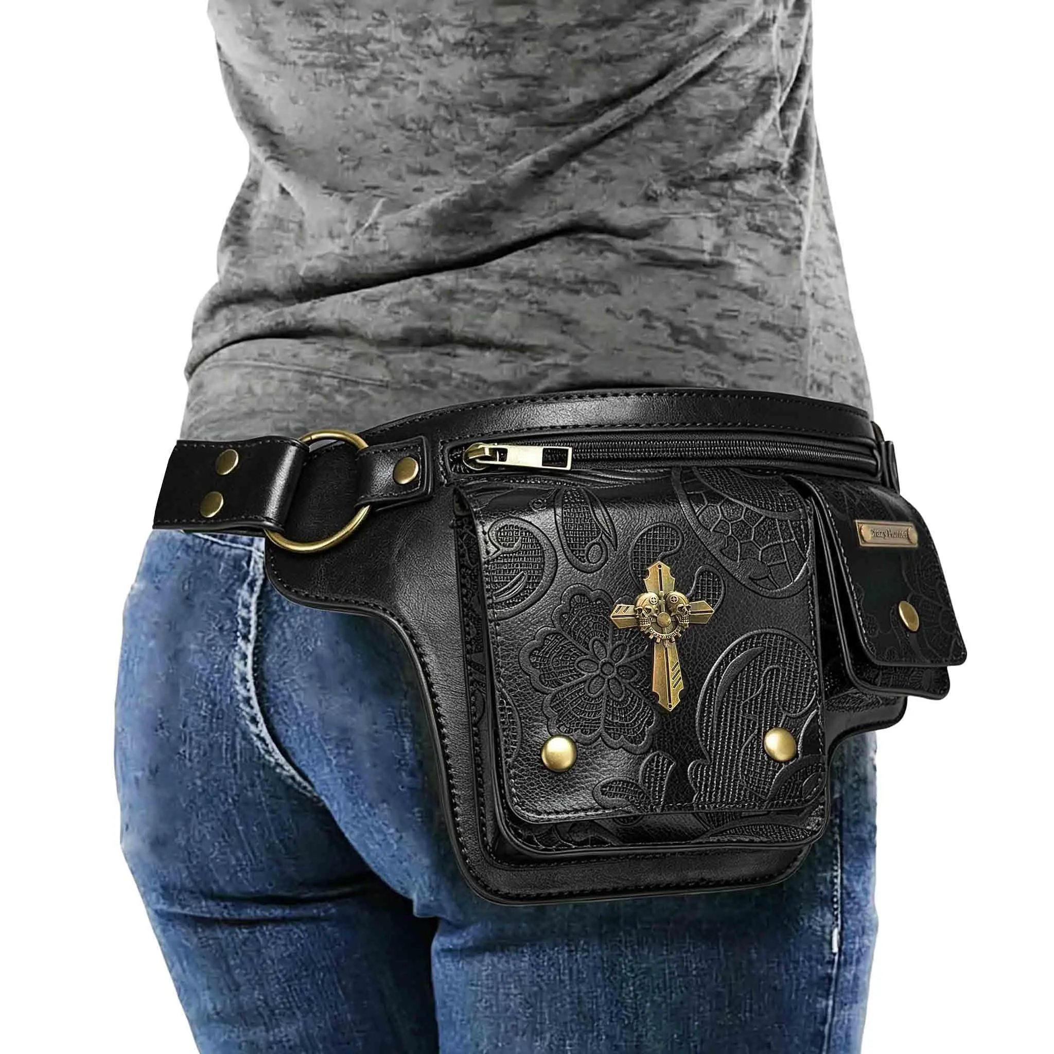 Steampunk Belt Pouch Men Women Waist Bag Fanny Pack Gothic Skull Medieval Bag Leather Belt Renaissance Cosplay