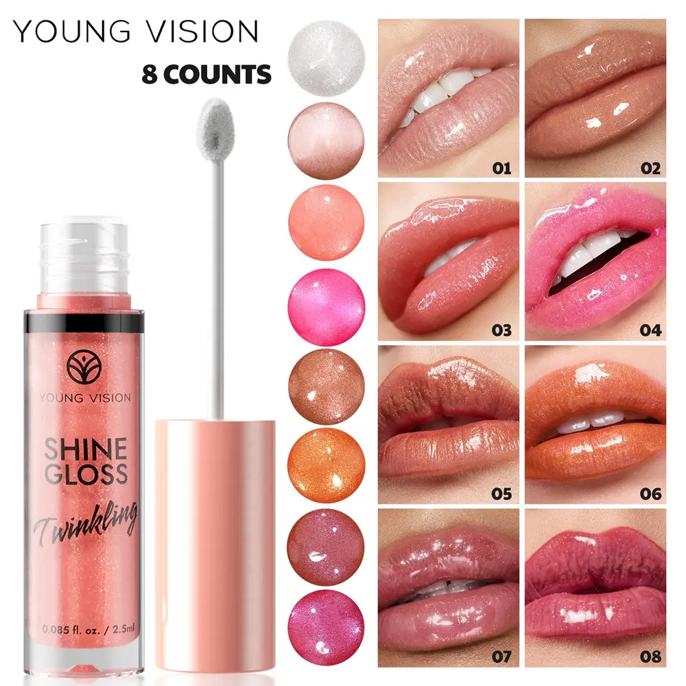 YOUNG VISION  Lightweight Ice Gloss Lip Gloss, Fine Shimmer Texture, 8 Colors Available, Pure Desire Makeup, Layered Bright Shine Effect, Radiant Lip Gloss