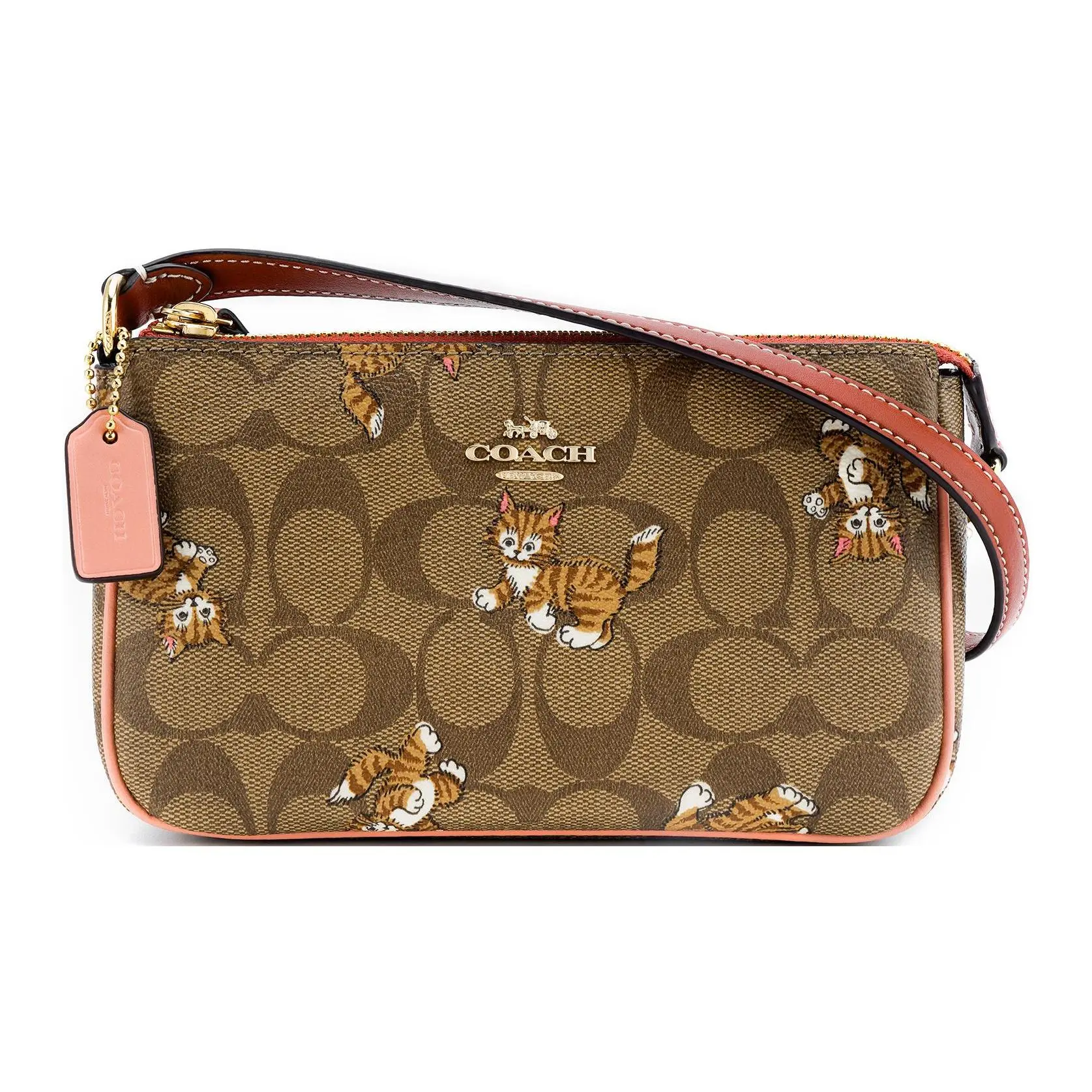 Coach Nolita 19 Cat Print Multi-Pocket Crossbody Bag for Women in Tan Monogram Coated Canvas and Smooth Leather