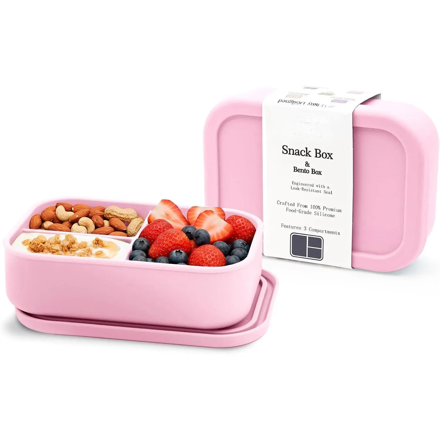 Bento Box for , 3 Compartment Lunch Box, Small Portions,  Snack Container, Leak Resistant, Easy to Clean, Dishwasher Safe