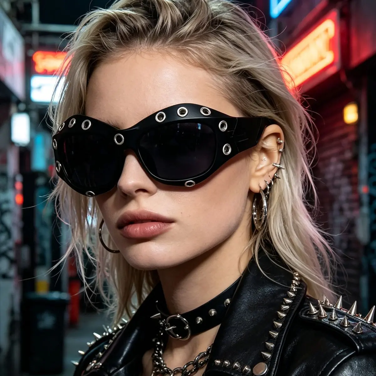 Women's Punk Look Cat Eye Sunglasses - Female Acetate Full-Rim Eyewear with UV400 Protection, Gothic Statement Shades for Festival Rave Streetwear, Acetate Frame, Gothic Punk, Unisex Wear, Uv400 Lenses, One Size