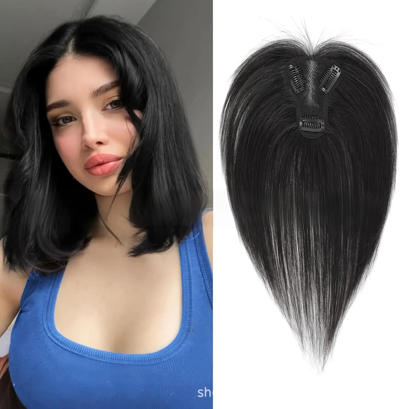 Women’s Invisible Crown Area Hairpiece with 8-Shaped Hairline, Gray Hair Coverage, Lightweight Thin Synthetic Bangs Hair Extension