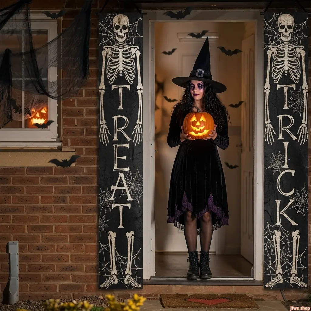 2026 New Halloween Porch Banner Set with Pumpkin Ghost and Spooky Figures for Doorway Decoration Durable Weatherproof Fabric Easy Hang Versatile Indoor Outdoor Use Haunted House Party Supplies Festive Holiday Gift US Design homeessentials