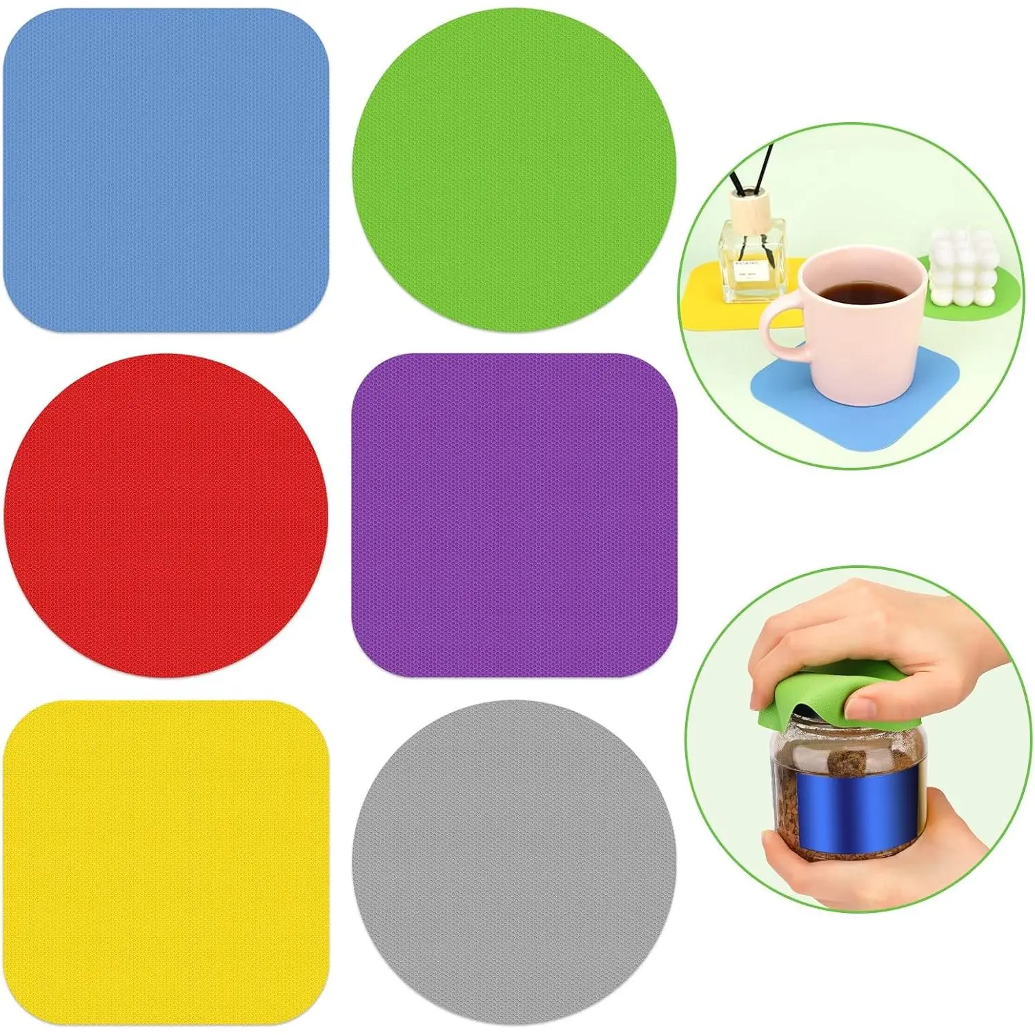 6 count Jar Opener, Rubber Jar Grippers Multi-function  Jar Gripper Pads Bottle Lid Opener Jar Openers for Seniors with  Weak Hands (6 Colors)