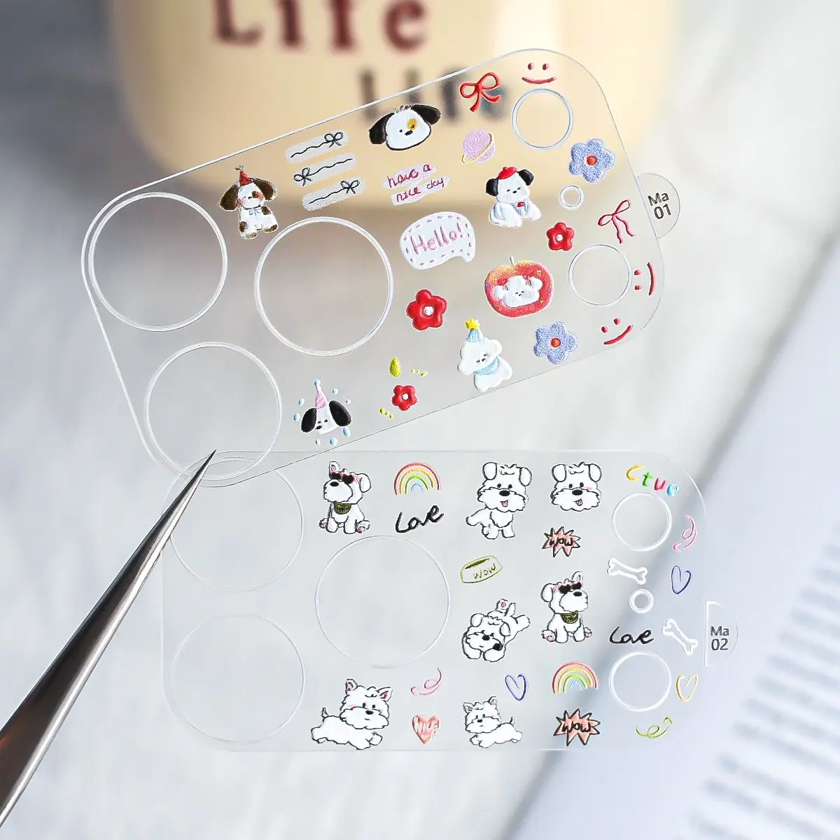 Random 1/3/5 Pieces Cartoon DIY Lens Film for iPhone 17 Pro Max, Embossed Stickers, Cute Dog Cat Patterns, Protective Film