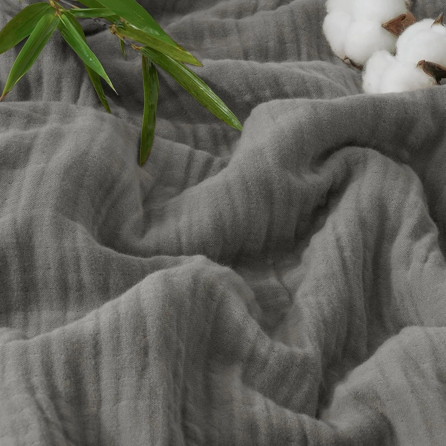 Cooling Muslin Blanket King Size, Lightweight Gauze Blanket for Adults, 60% Rayon Derived from Bamboo & 40% Cotton for Summer, 4-Layer Soft Breathable for Hot Sleepers, 108"x90", Grey