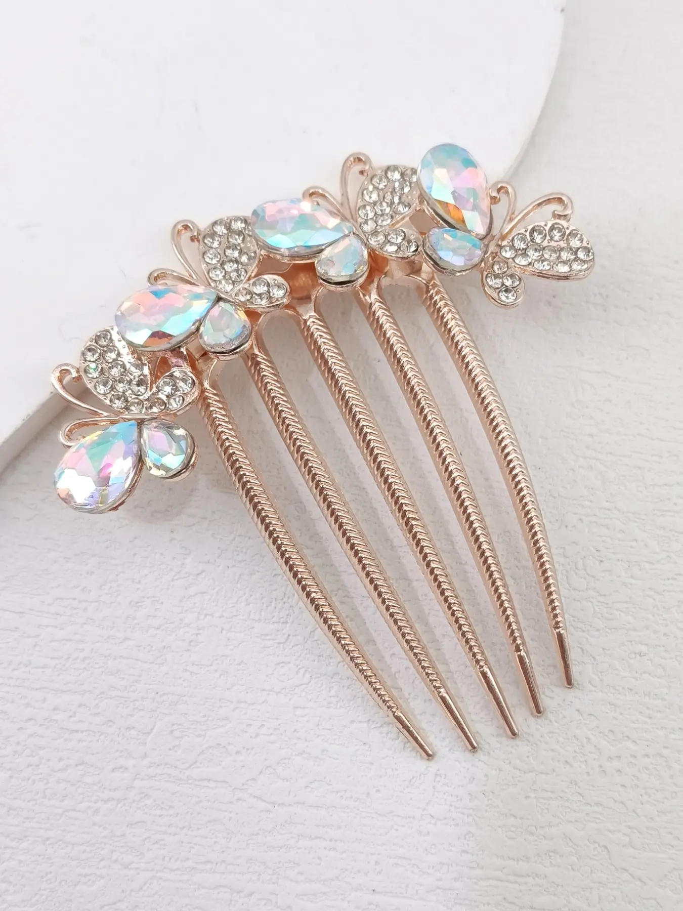 1PC Women's Elegant Butterfly Design Metal Hair Comb, 5-Pronged Water Drill Decorative Accessory for Daily Use, All Season Wear