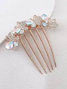 1PC Women's Elegant Butterfly Design Metal Hair Comb, 5-Pronged Water Drill Decorative Accessory for Daily Use, All Season Wear