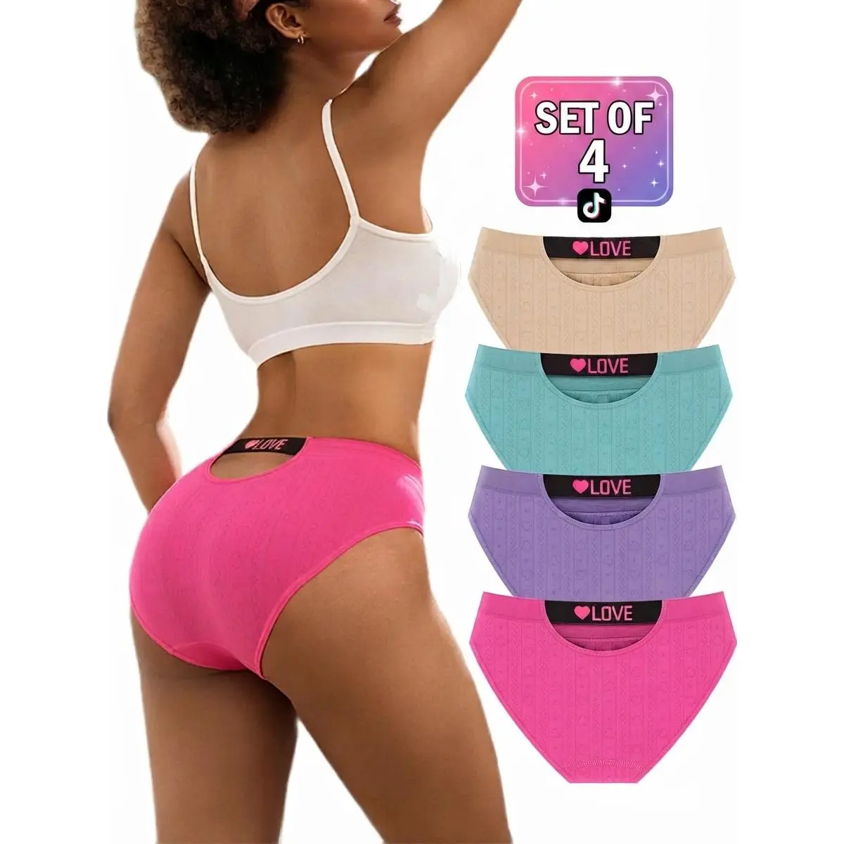 Women's Multicolor Cute Ladies Mid-Rise Bikini Panties 5-Pack, Soft Stretch Breathable Cheeky Briefs, Non-Roll Waist, No Ride Up, Casual Daily Everyday Wear Comfort Underwear, Lingerie, Love Straps