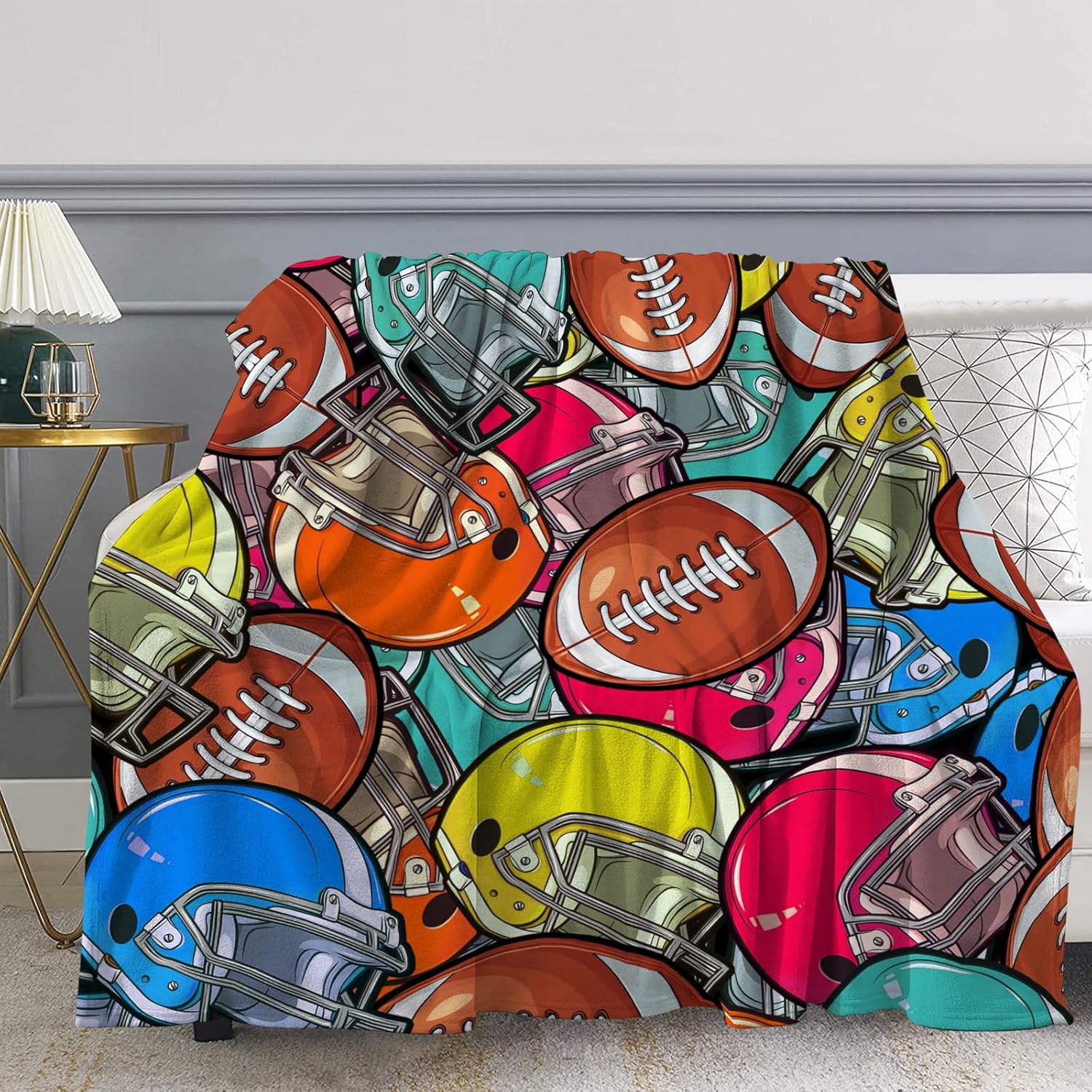 Football Stuff Gifts for Teen Boys Girls, Soft Blanket for Kids Room Decor, Christmas Birthday Gifts for Football Lovers, Cozy Throw Blanket for Couch Bed Sofa 60" X 50"
