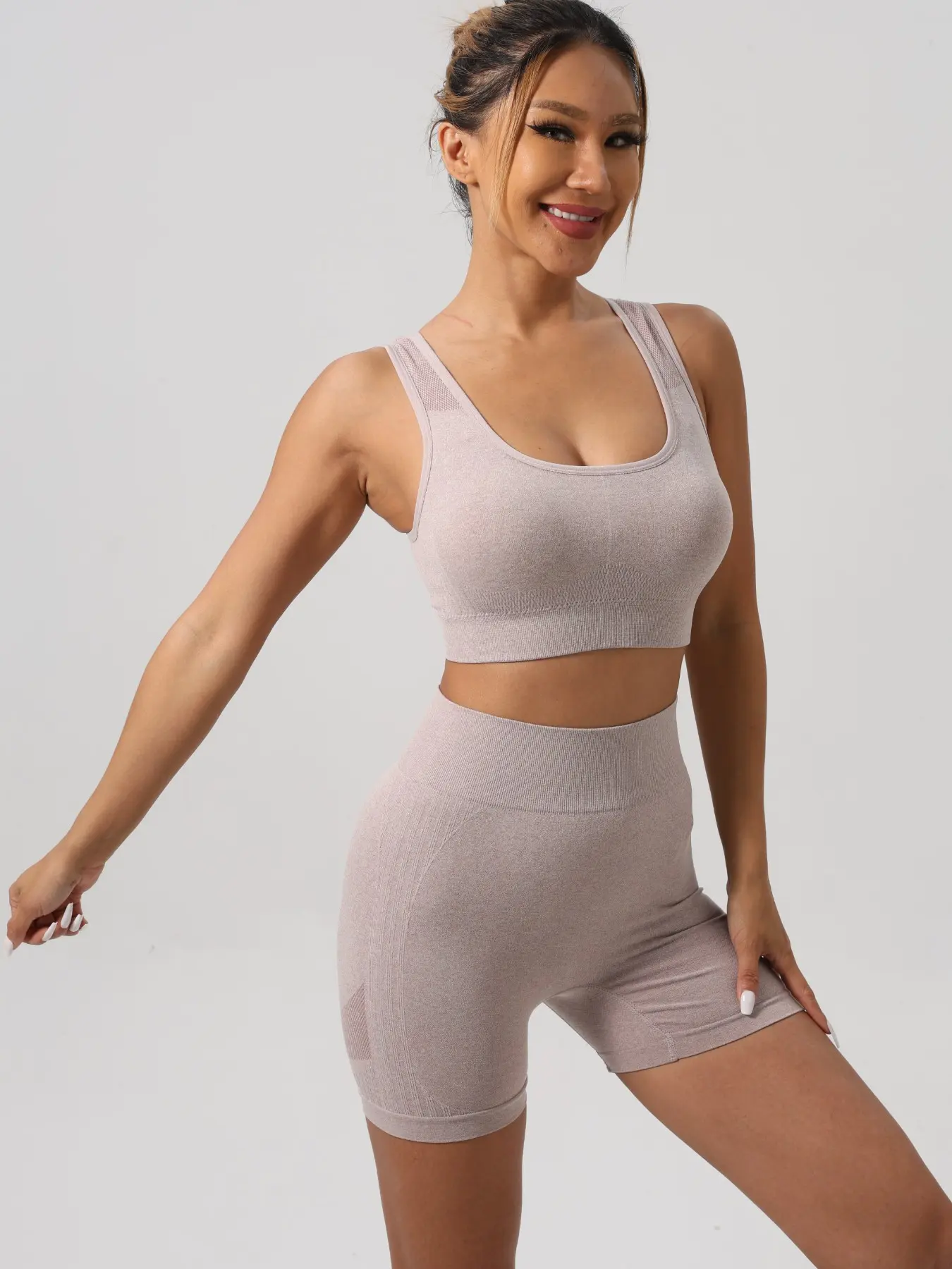 Professional Yoga Workout Set, Sports Bra with Padded Chest + High Waist Butt Lifting Cycling Shorts, All Seasons, Sporty Style