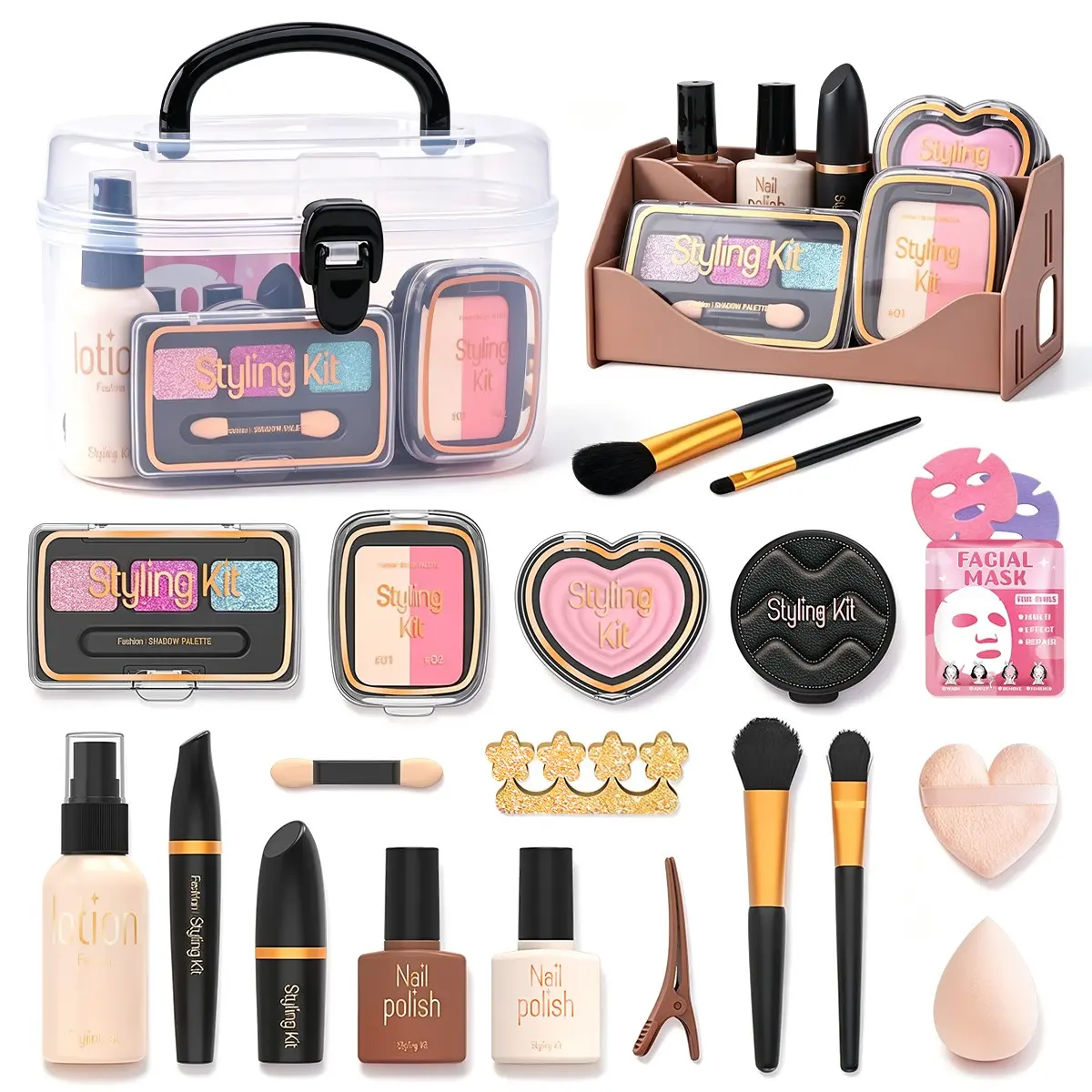 Girl Simulation Makeup Toy, Safe Non-Allergenic Cosmetics Props, Rich Beauty Accessories, Portable Storage Box, Princess Role Play Toy, Fun