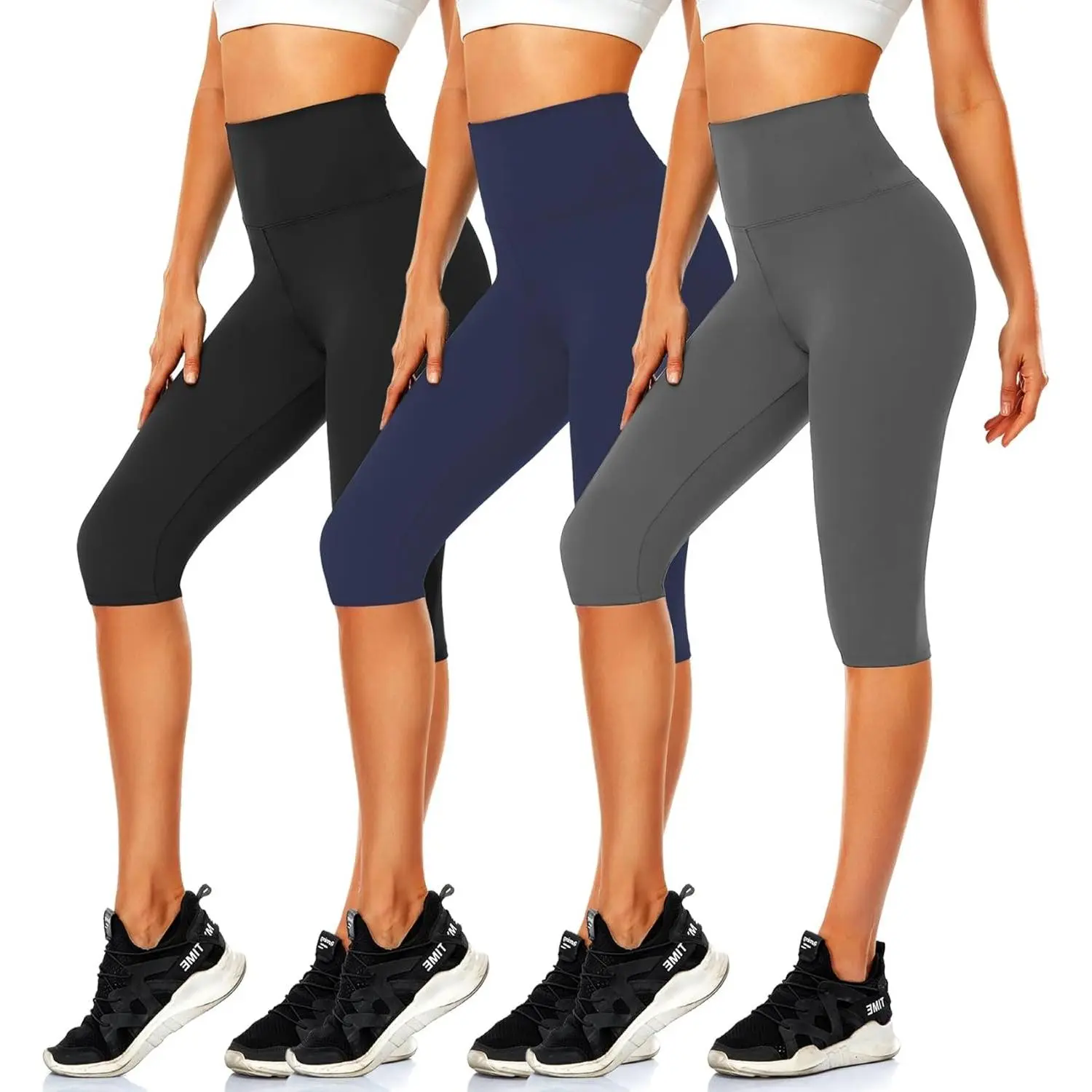 CTHH 3 Pack Capri Pants with Pockets - High Waisted Knee Length Yoga Leggings, Workout Biker Shorts for Women Running Summer