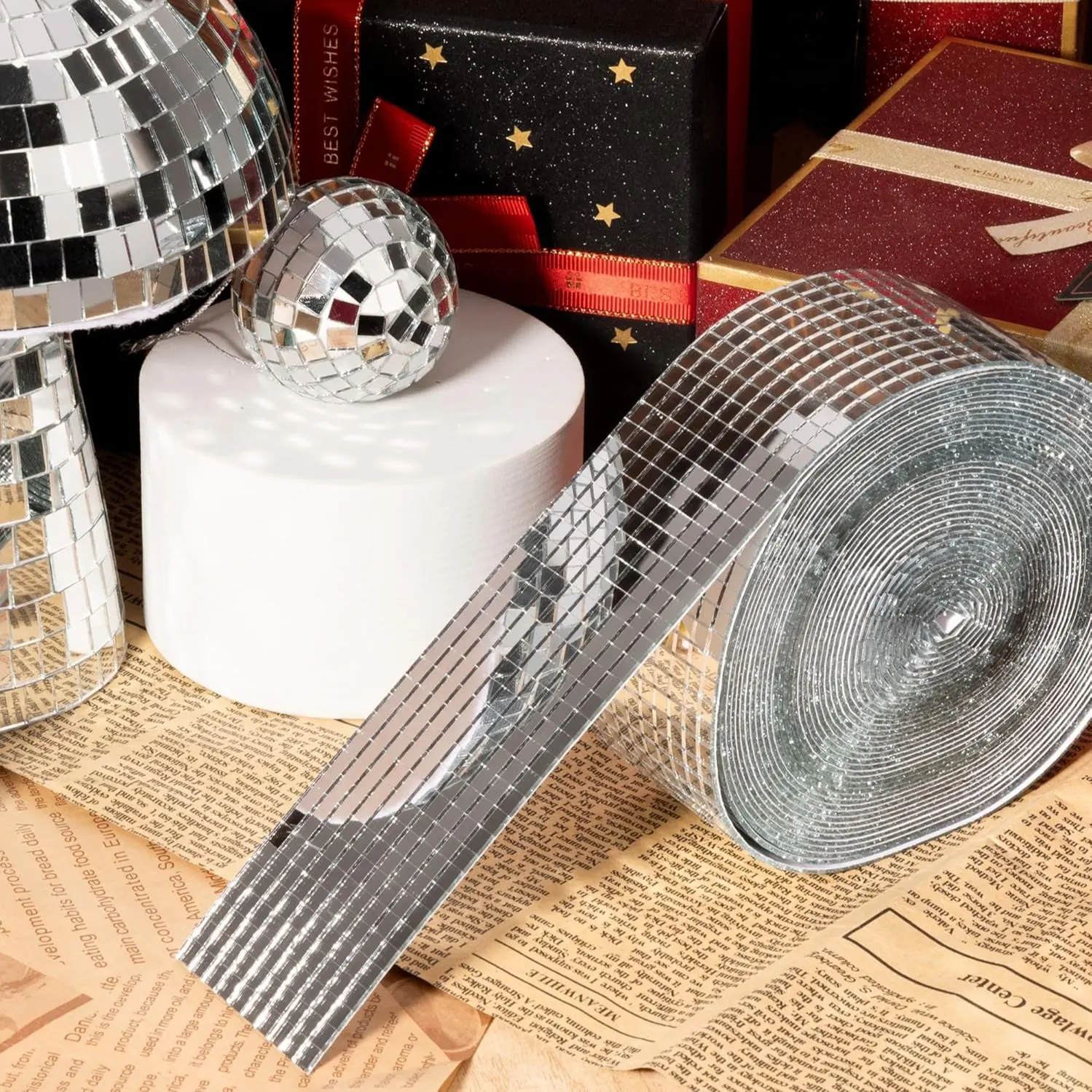 Disco Ball Tiles, 5x5mm Self-Adhesive Acrylic Mirror Tiles, Decorative Stickers, Peelable Mosaic, DIY Disco Ball, Frame, Art Collage, Indoor Decoration