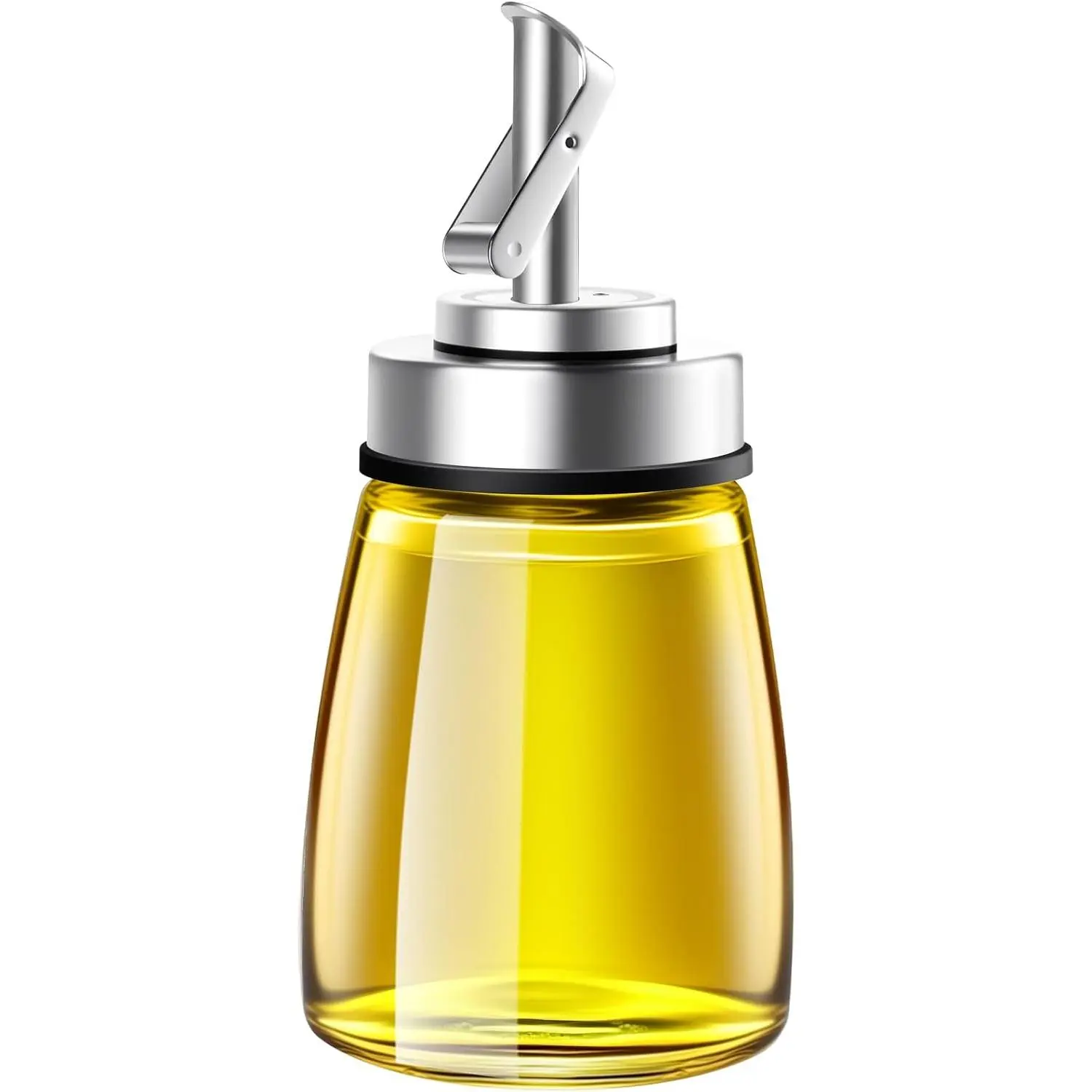 Glass Oil Dispenser Bottle with Stainless Steel Spout, Automatic Opening Lid, for Cooking Oil, Vinegar, Sauces, Syrup, 6OZ