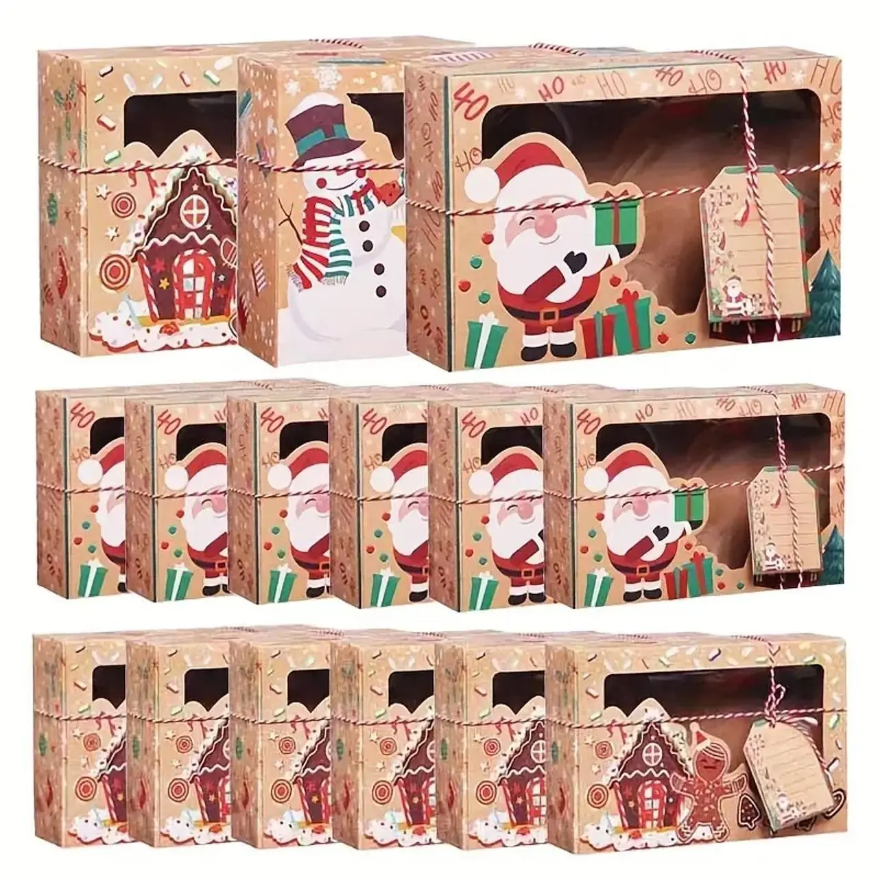 6/9/12/24pcs Kraft Paper Christmas Cookie Gift Boxes Set – Includes Boxes, DIY Tags & Ribbons – Holiday Party Favor Packaging, Xmas Bakery Treat Boxes for Gifts & Celebration
