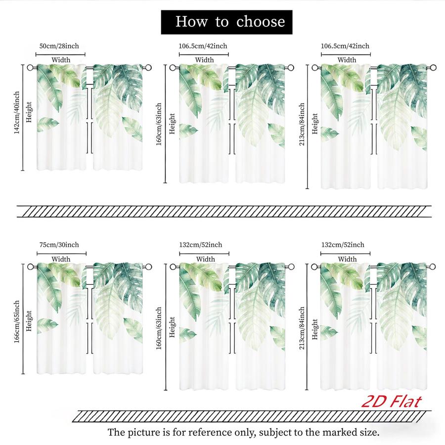 2Pcs Botanical Tropical Plant Leaf Pattern Sun Blocking Curtains Digital Printed Rod Pocket, Window Treatment For Bedroom Office Kitchen Living Room Study Home Decor