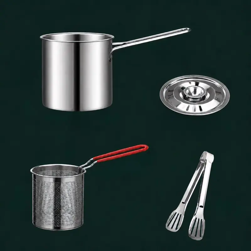 	Stainless Steel Deep Fryer Pot Set, 1 Person Mini Fryer with Filter Basket & Food Tongs, Rust Resistant Portable Cookware for Home Kitchen Camping Picnic Party, French Fries Chicken Wings Shrimp Fish & More