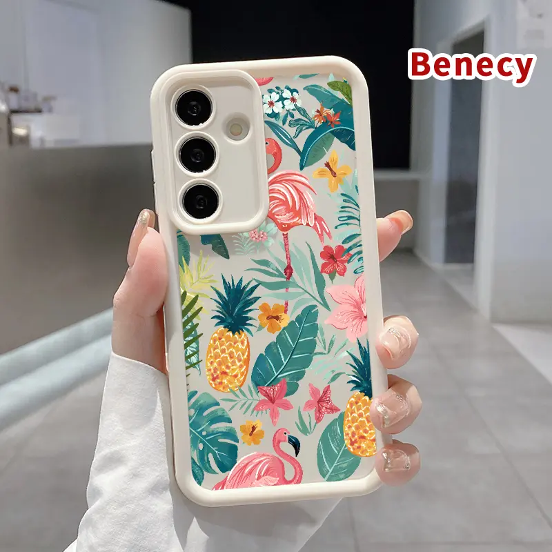 Tropic Flamingo Dream Pattern TPU Phone Case for Samsung Galaxy S26 Ultra, S25, S24, S23 Plus, S22+, Shockproof, Full Camera Protection, Durable Slim Silicone Phone Accessories Cover