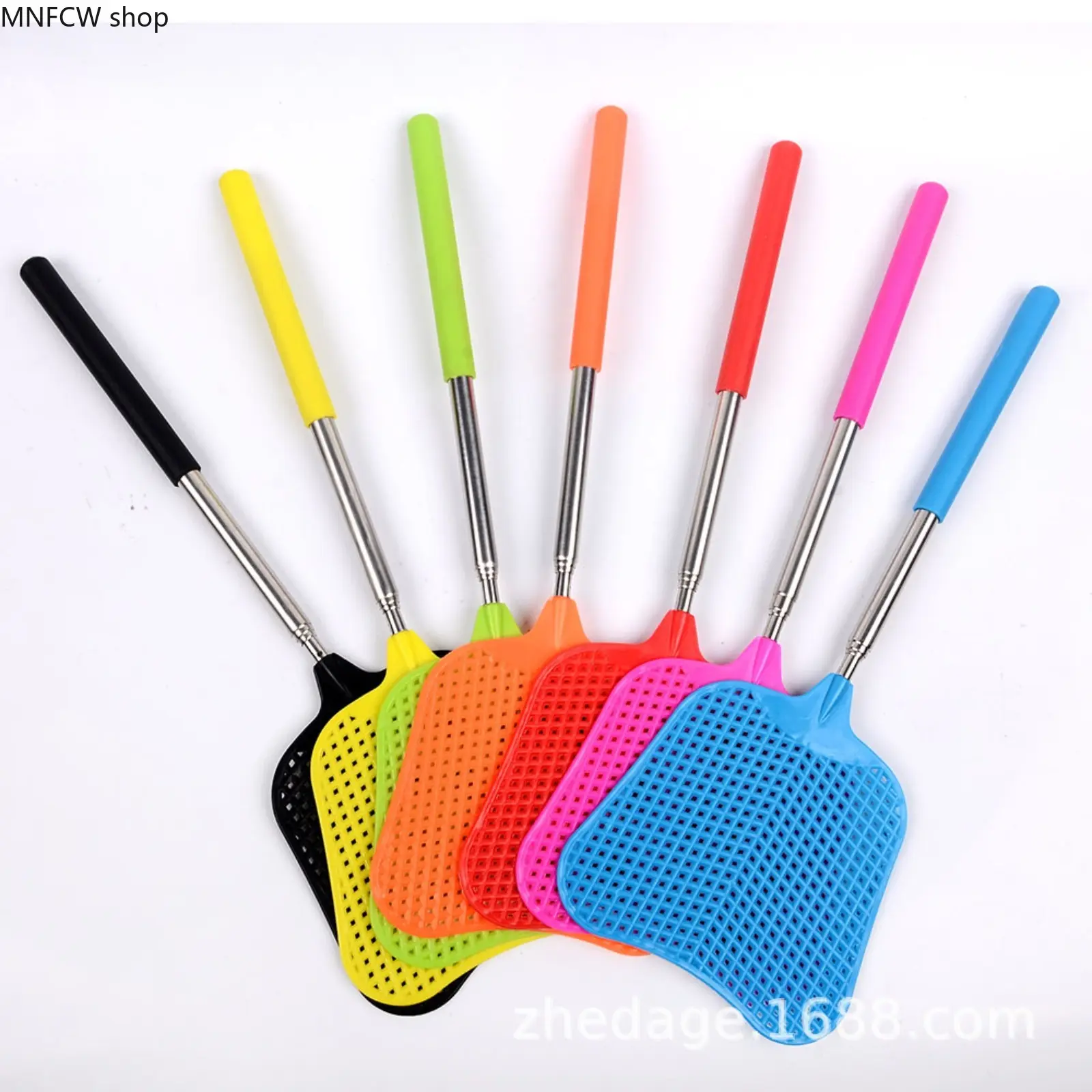 Retractable Fly Swatter with Handle, Plastic Banana Leaf Shape Manual Insect-Control Aid for Camping and Hiking, Outdoors, Telescopic Handle, Extendable, All Seasons, No Battery, Blue