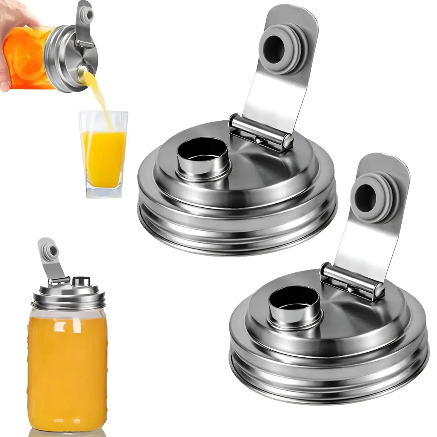 Fcm Certified Mason Jar Lid with Handle, Stainless Steel Food Grade Storage Canning Lids, Durable & Leak-Proof Design for Home & Kitchen Use, Secure Lids
