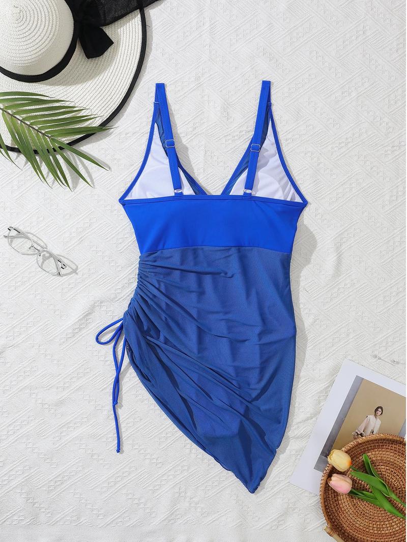 Women's Solid Color Tie Shoulder Swimsuit, Casual Fashion Halter Neck Swimwear for Beach Holiday Vacation, Ladies Swimsuit for All Seasons