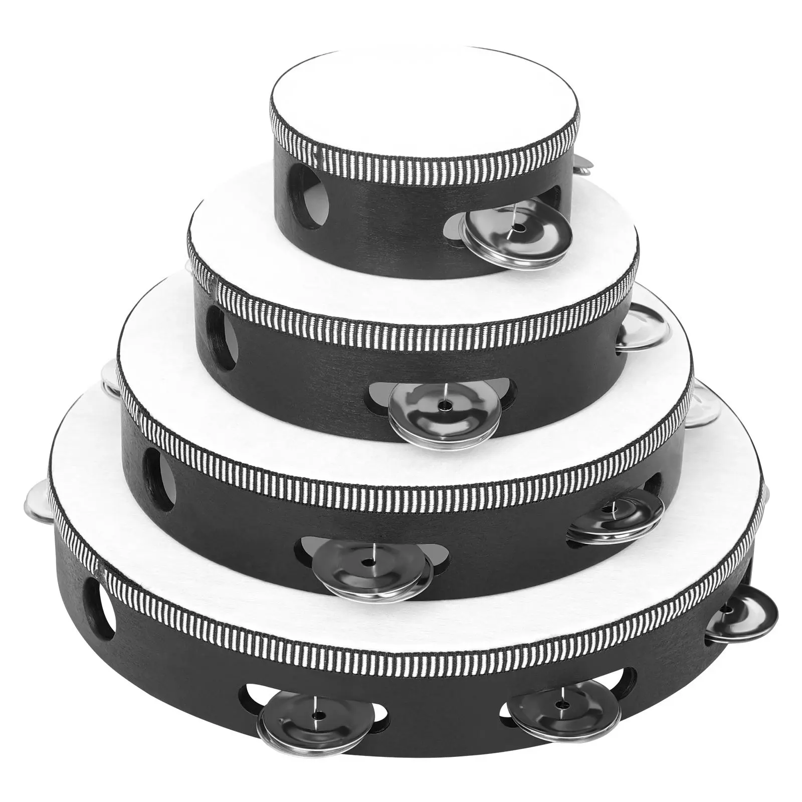 Double Row Hand Tambourine Set, 4 Counts/set Mixed Size Handheld Tambourines, Musical Percussion Instrument for Home School Party