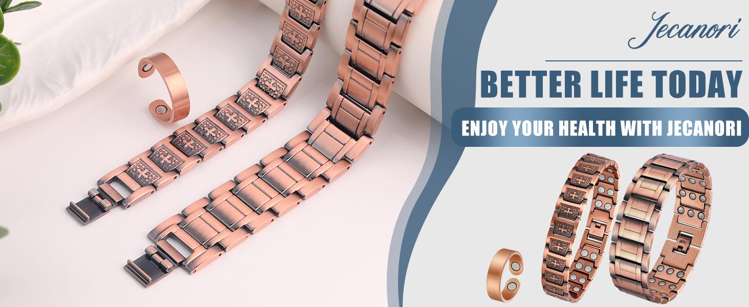 Jecanori Pure Copper Bracelet for Men, Magnetic Cross Bracelets for Men with 3500 Gauss Magnets, Mens Pure Copper Bracelet
