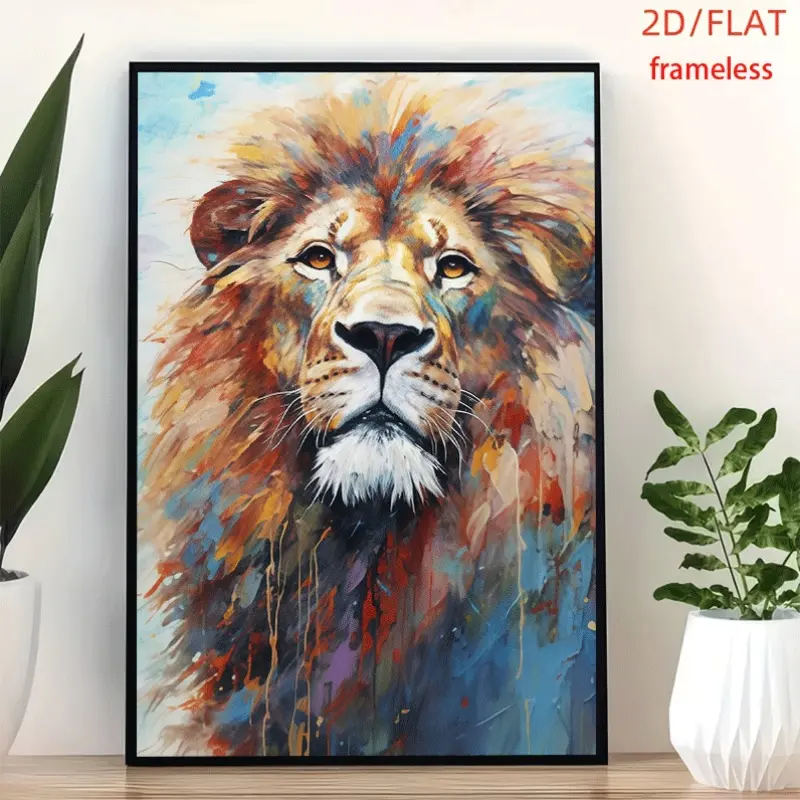 frameless Vibrant Lion Art Decor Poster Art Decor Print Poster, Graphic Prints Wall Art for Living Room, Bedroom, Office, Dining Room & Bar, Perfect Gift & Home Decor, 12in x 16in