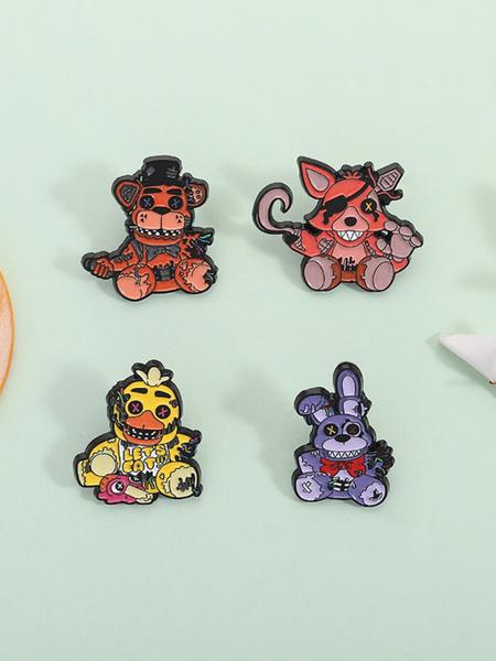 4pcs/set Five Nights at Freddy's 3 Horror Game Enamel Pins Game Characters Bonnie Freddy Chica Foxy Metal Brooches Lapel Backpack Badge Fashion Jewelry Accessories Gifts for Gamer Friends