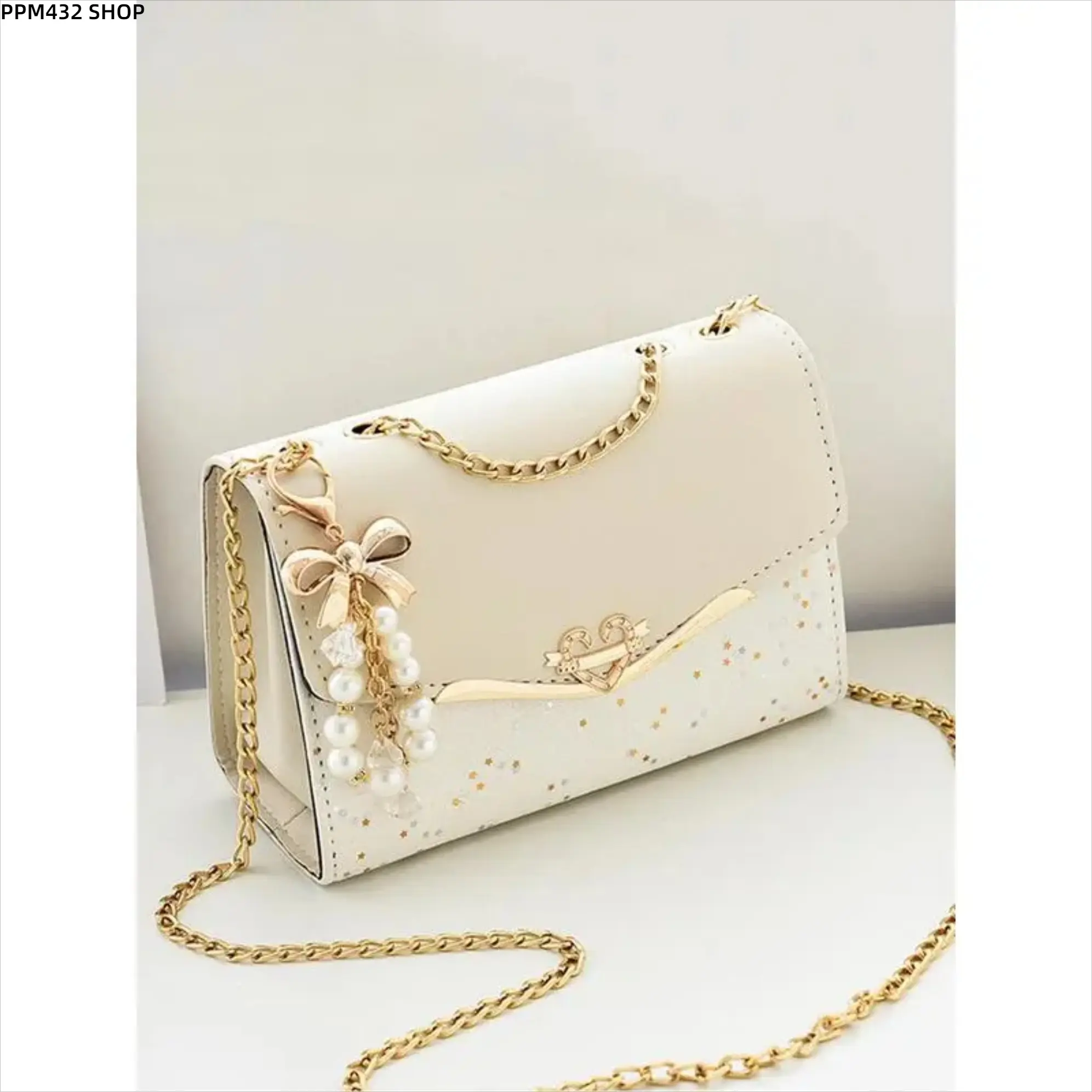 Women's Colorblock Glitter Star Crossbody Bag, Y2K Chain Strap Shoulder Purse with Pearl Charm, Trendy Aesthetic Handbag for Party, Date Night, Daily Outfits and Fashion Streetwear