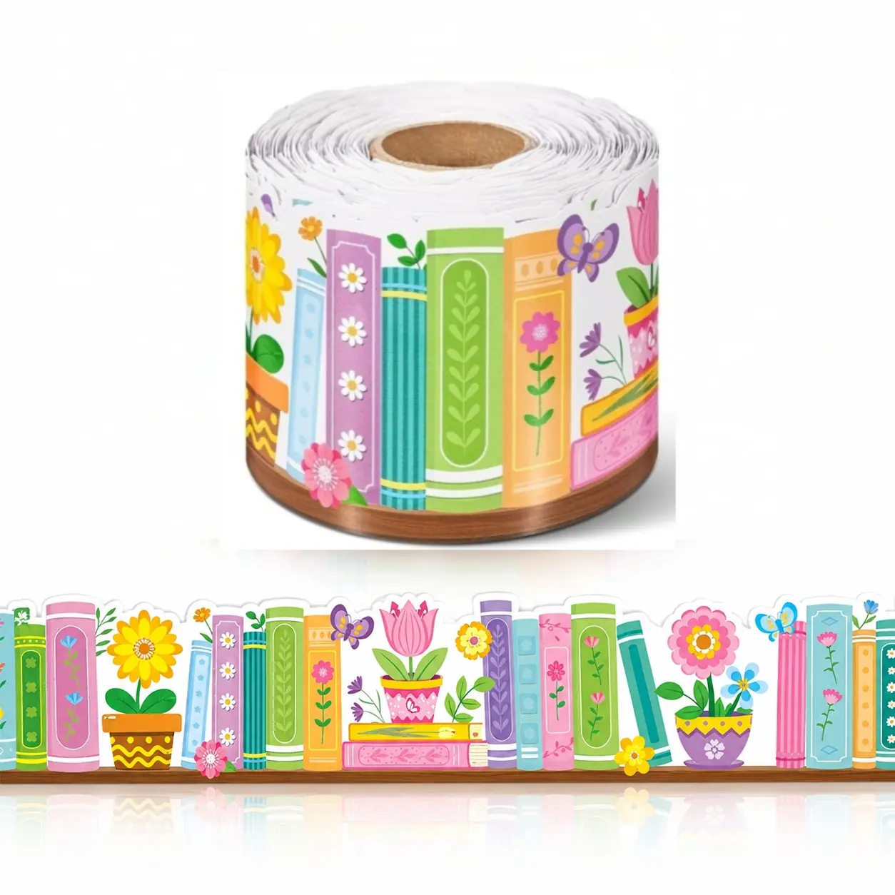 33FT Wildflower Bookshelf Border Decoration - Adhesive Back-to-school Season Floral Bulletin Board Stickers, Suitable for Classroom, Library, Office Blackboards, Home Walls and Party Decorations