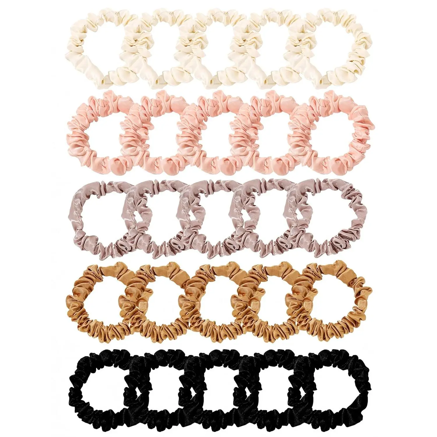 Women's 25 Pcs Silk Satin Scrunchies - No Damage Thin Hair Ties, Colorful Hair Accessories, Bulk Styling Gift, Hair Styling Accessories