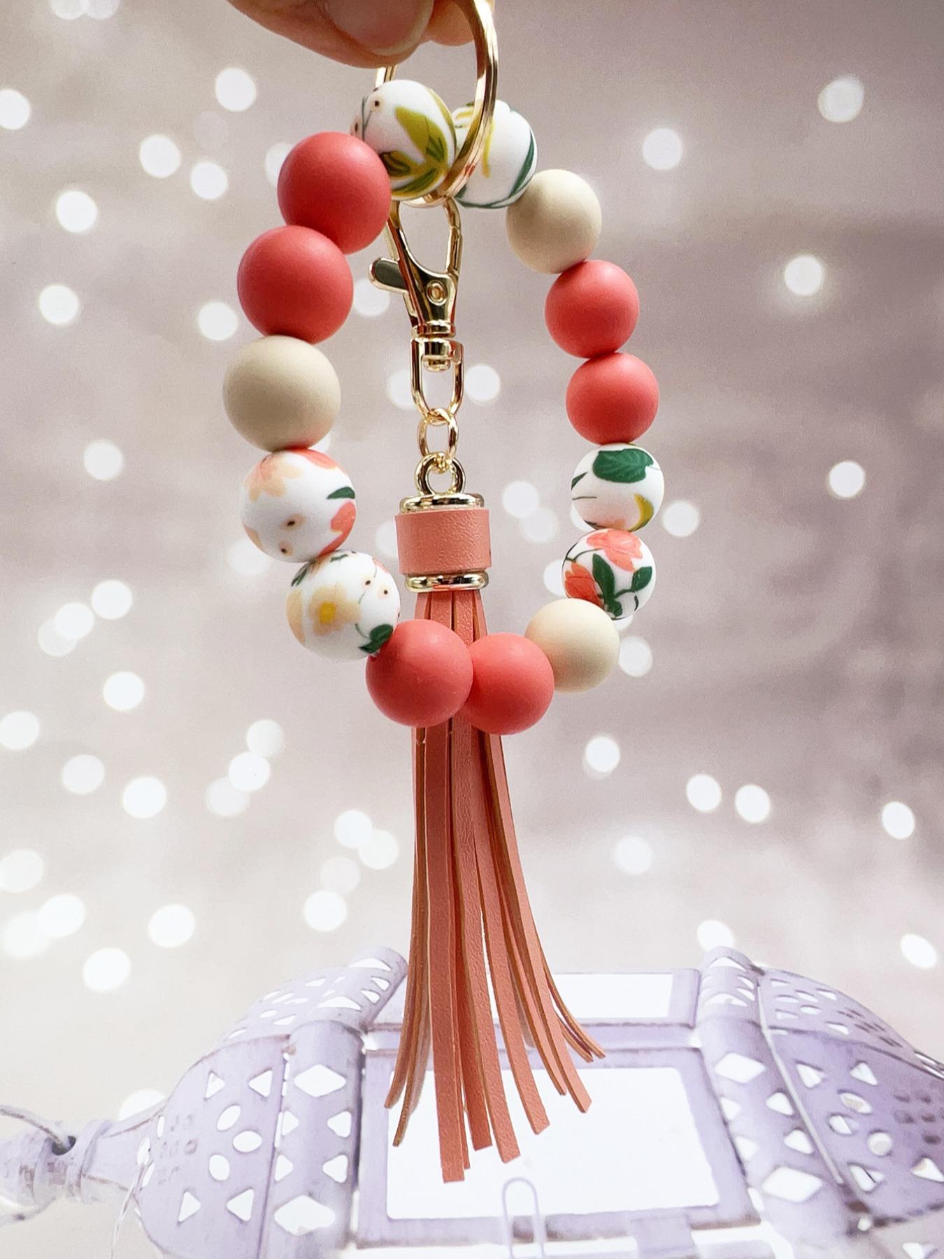 Women's Cute Colorblock Beaded Tassel Design Keychain, Trendy Exquisite Beaded Keychain, Charm, Chic Accessories for Daily & Party Decoration, Stylish Keychain