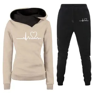 Casual sportswear suit heart rate print women's same style hoodie sweater suit trendy clothes two-piece fashion