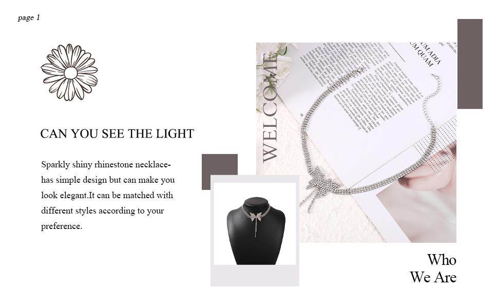 Rhinestone Choker Necklace Silver Diamond Row Necklaces Sparkly Crystal Prom Jewerly for Women