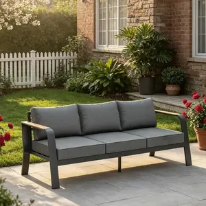 Outdoor Aluminum Patio Furniture 1 Pcs 3-Seat Outdoor Couch All-Weather Metal Modern Outside Sofa with Washable Thick Cushion Suitable for Poolside, Backyard and Garden, Dark Grey