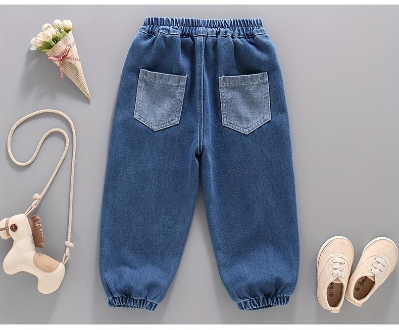 New(New)Boys' Denim Pants Spring/Autumn Long Trousers Fashion Spliced Cuffed Jeans for Kids Comfortable Fit