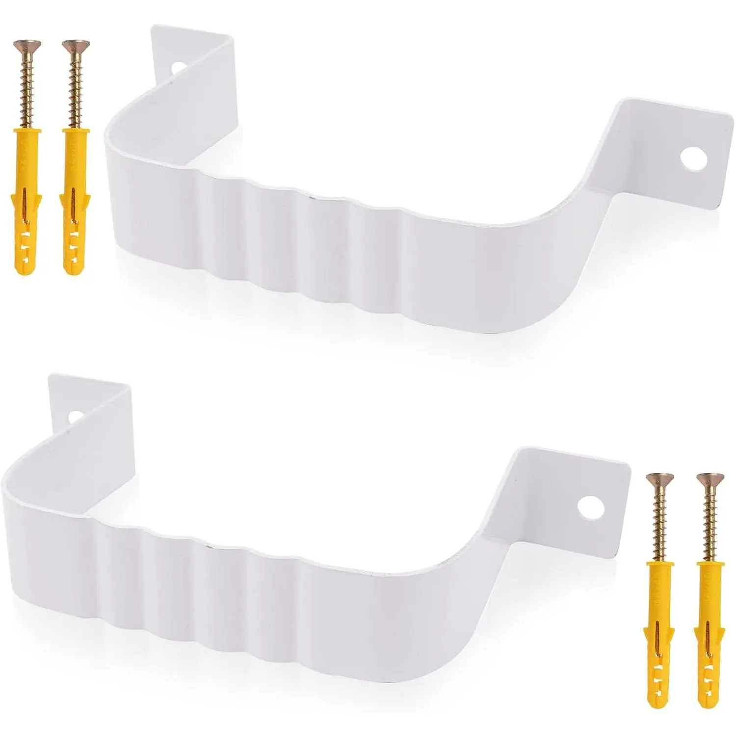 2 Pack 3x4 Gutter Downspout Straps  Alloy for Exterior Wall (White) | U-shaped, wall mount, heavy-duty construction, includes screws and anchors, easy to install, versatile for pipes and cables
