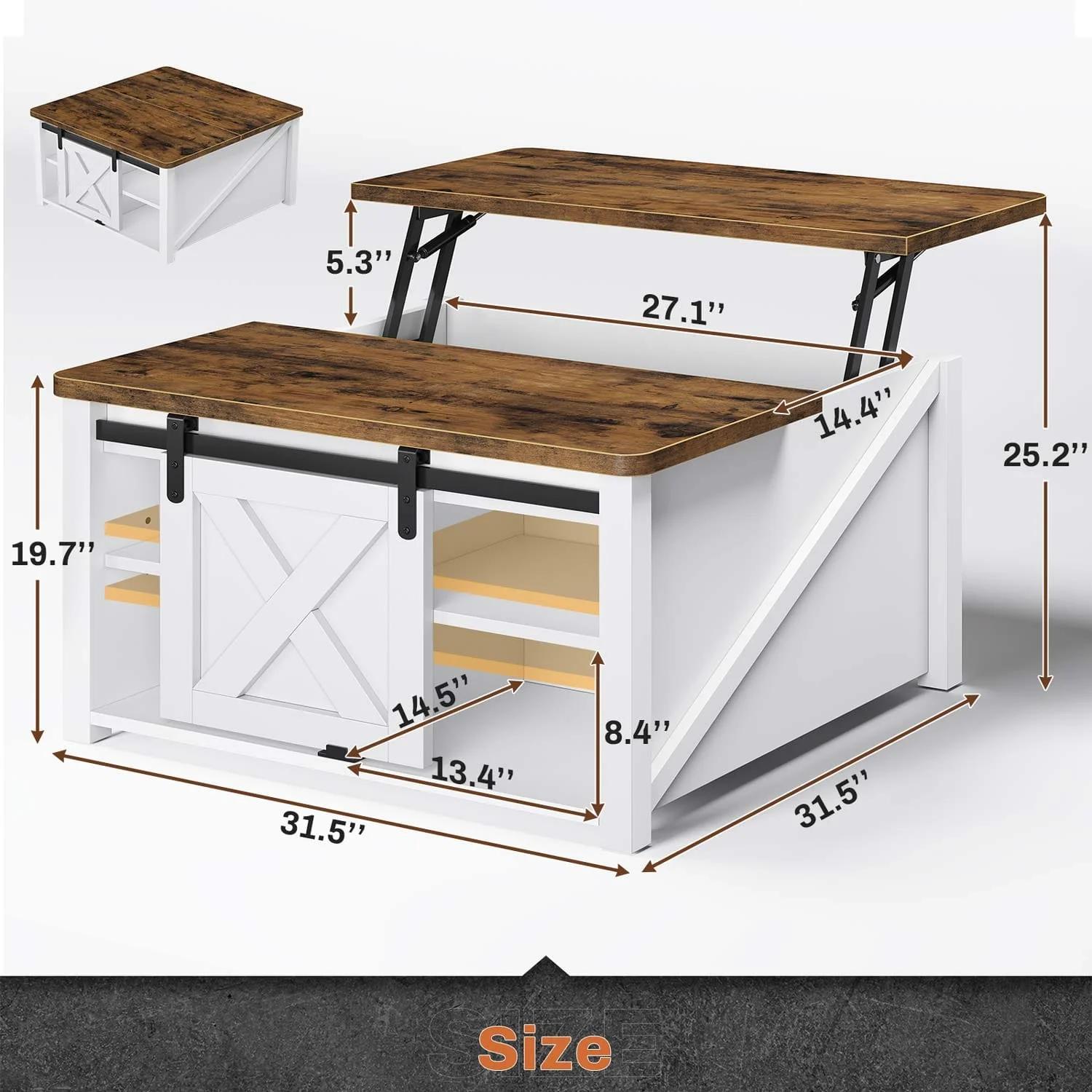 31.5 Inches Lift Top Coffee Table with Hidden Storage White