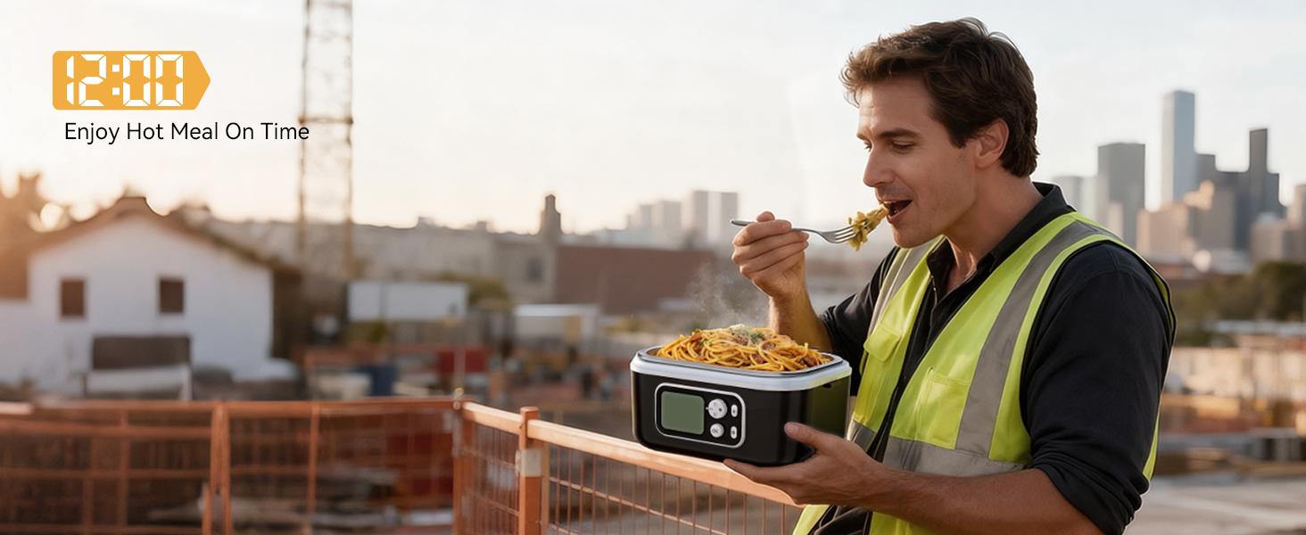 Yofidra Cordless Heated Lunch Box, 24000mAh 100W Electric Lunch Box with Smart Timer, 6.3-Cup Super Large Lunchbox for Men & Women, Portable Food Warmer with Insulated Bag for Outdoor/Office, Black