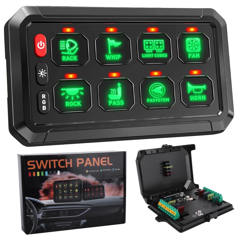 8 Gang On-Off LED Car Switch Panel 12V RGB Dimmable Switch Panel ...