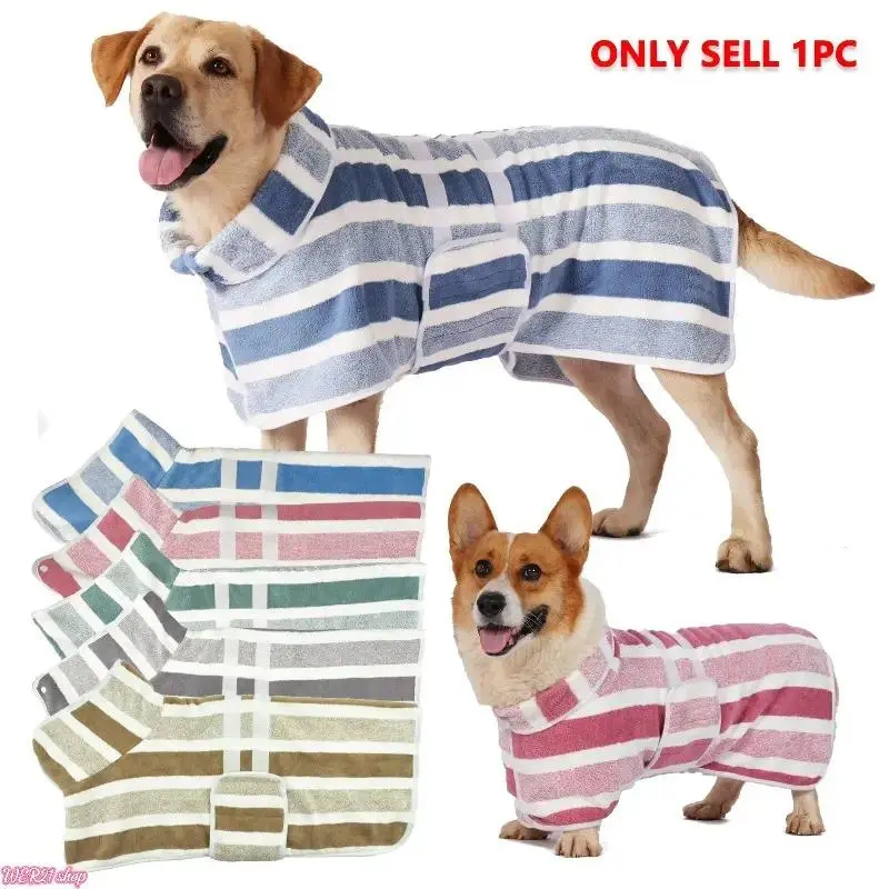 2026 Viral #SummerWins Striped Quick Dry Dog Bathrobe, Ultra Soft Super Absorbent Pet Drying Robe with Adjustable Waistband, Skin-Friendly Lightweight Puppy Spa Coat, No More Wet Floors, Grooming Accessory for Post-Bath Daily Morning Lounging Small Medium