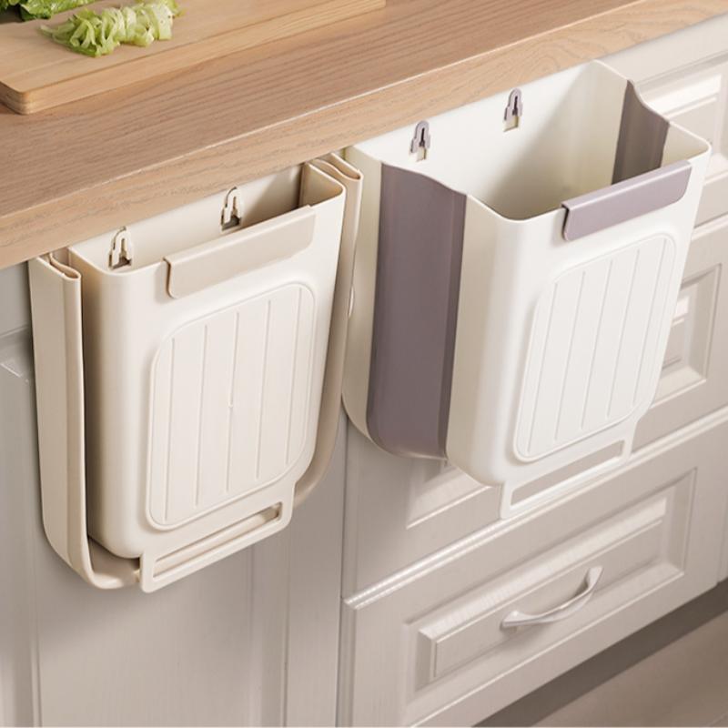 Foldable Hanging Kitchen Trash Can, Touchless Slim Garbage Bucket, Space-Saving Duty Waste Storage Accessory for Home