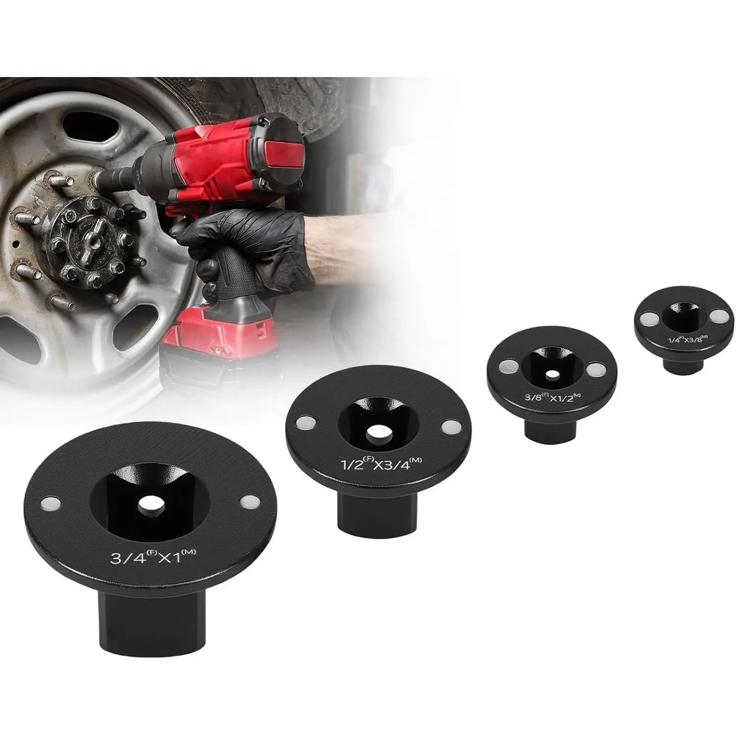 4Pcs Low Profile Impact Socket Adapter Set, Drive Ratchet Adapter Set, Magnetic Socket Adapters for Tight Space 3/4" to 1", 1/2" to 3/4", 1/2" to 3/8", 1/4" to 3/8", Standard Drive Size Converter Kit